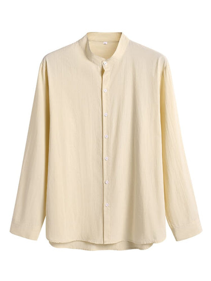 Casual Solid Color Cotton Linen Beach Shirt Set
