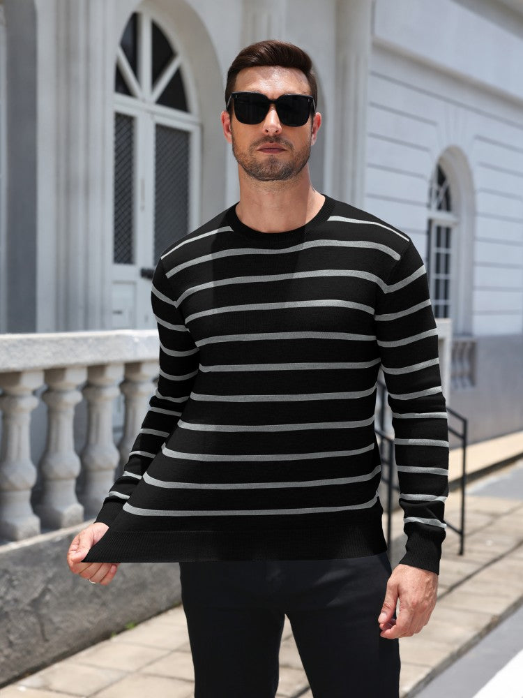 Striped Crewneck Long Sleeve Knit Pullover (US Only)