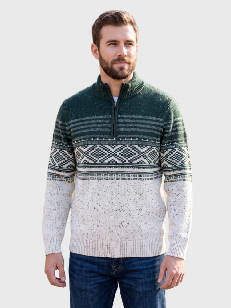 Quarter Zip Fair Isle Pattern Knit Pullover Sweater (US Only)