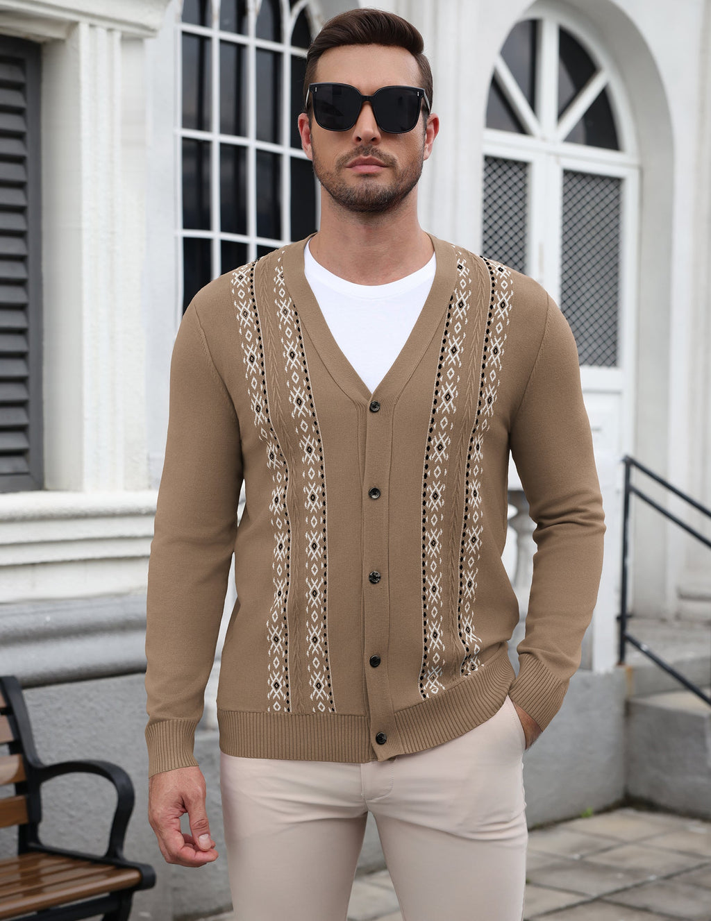 Vintage Striped V-Neck Button Down Cardigan Sweater (US Only)