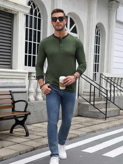 Casual Modern Contrast Henley Long Sleeve Shirt (US Only)