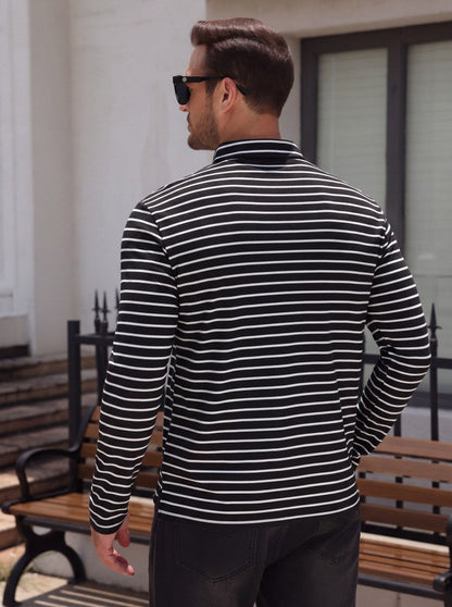 Striped Moisture Wicking Long Sleeve Rugby Polo Shirt (US Only)
