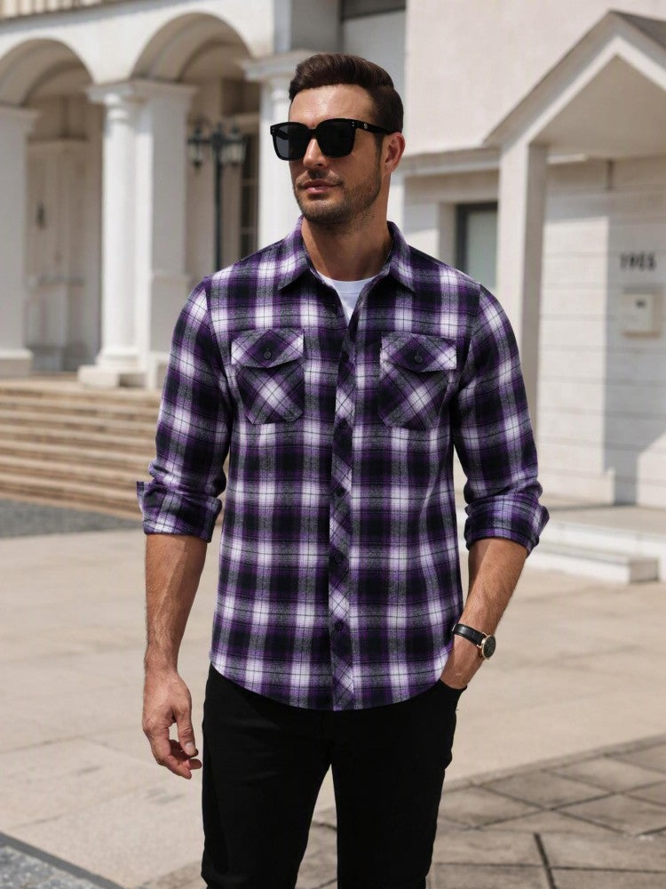 Lightweight Plaid Long Sleeve Flannel Button Down Shirt (US Only)