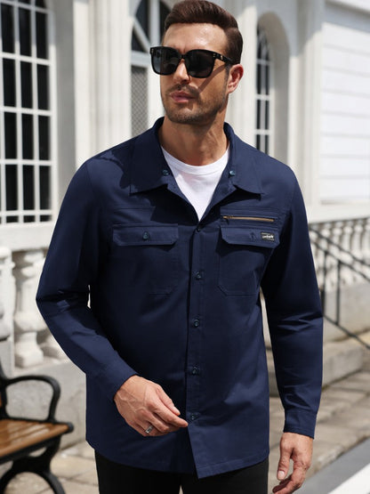 Detachable Hooded Cargo Shacket Button Down Jacket (US Only)