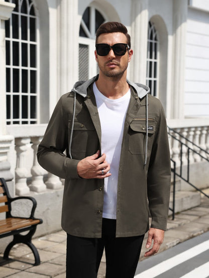 Detachable Hooded Cargo Shacket Button Down Jacket (US Only)