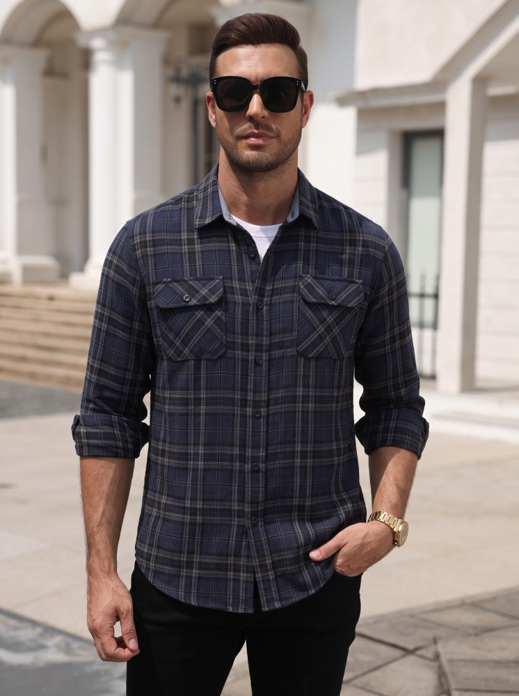 Lightweight Plaid Flannel Button Down Shirt Jacket (US Only)