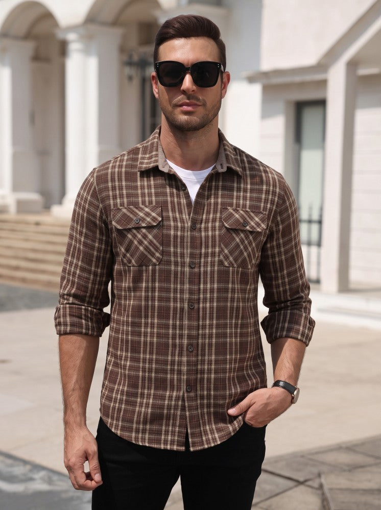 Lightweight Plaid Flannel Button Down Shirt Jacket (US Only)