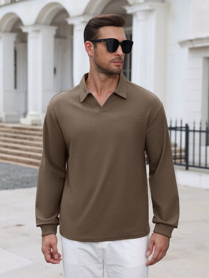 Lightweight Ribbed Knit V Neck Polo Sweater (US Only)
