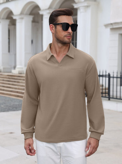 Lightweight Ribbed Knit V Neck Polo Sweater (US Only)
