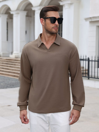 Lightweight Ribbed Knit V Neck Polo Sweater (US Only)