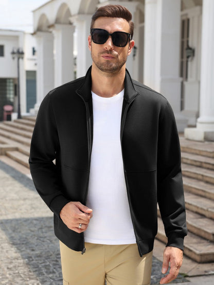 Lightweight Full Zip Stand Collar Knit Jacket (US Only)