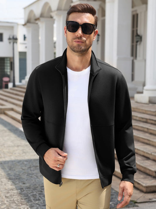 Lightweight Full Zip Stand Collar Knit Jacket (US Only)