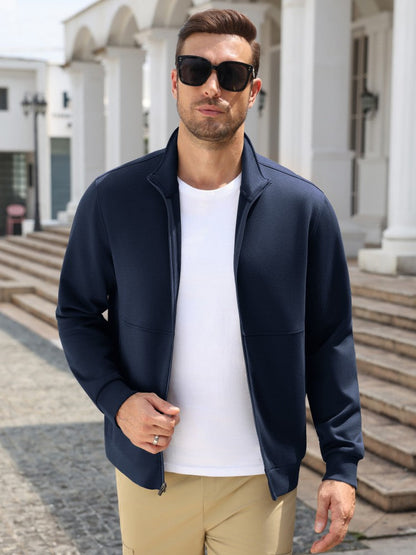 Lightweight Full Zip Stand Collar Knit Jacket (US Only)