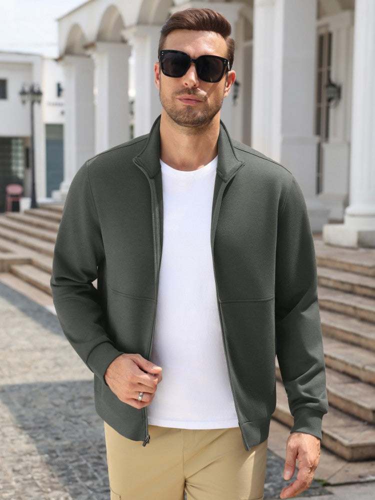 Lightweight Full Zip Stand Collar Knit Jacket (US Only)