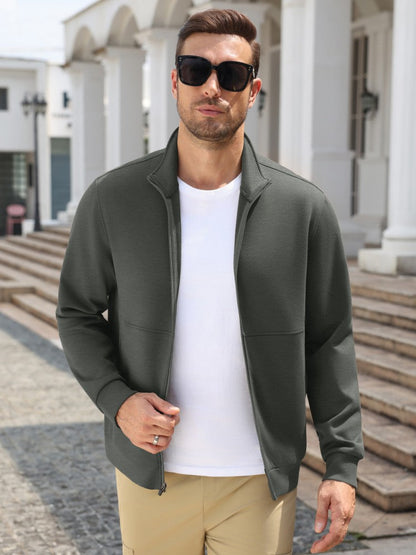 Lightweight Full Zip Stand Collar Knit Jacket (US Only)