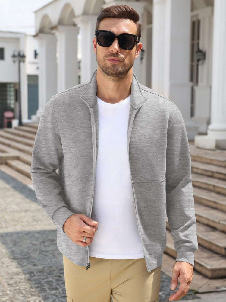 Lightweight Full Zip Stand Collar Knit Jacket (US Only)
