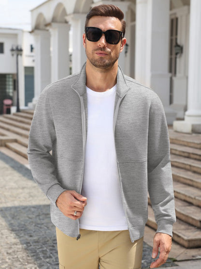 Lightweight Full Zip Stand Collar Knit Jacket (US Only)