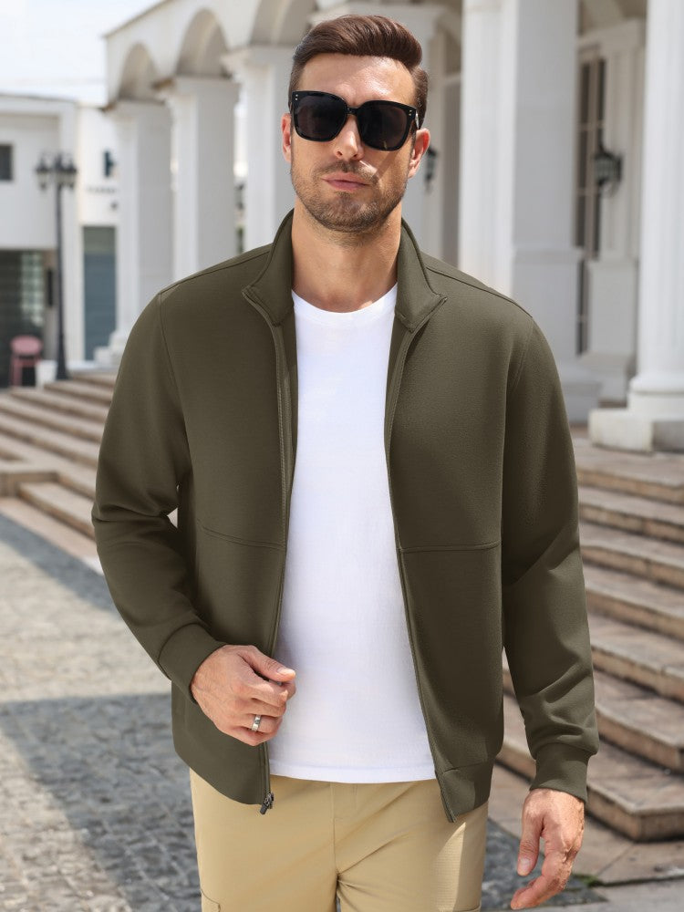 Lightweight Full Zip Stand Collar Knit Jacket (US Only)