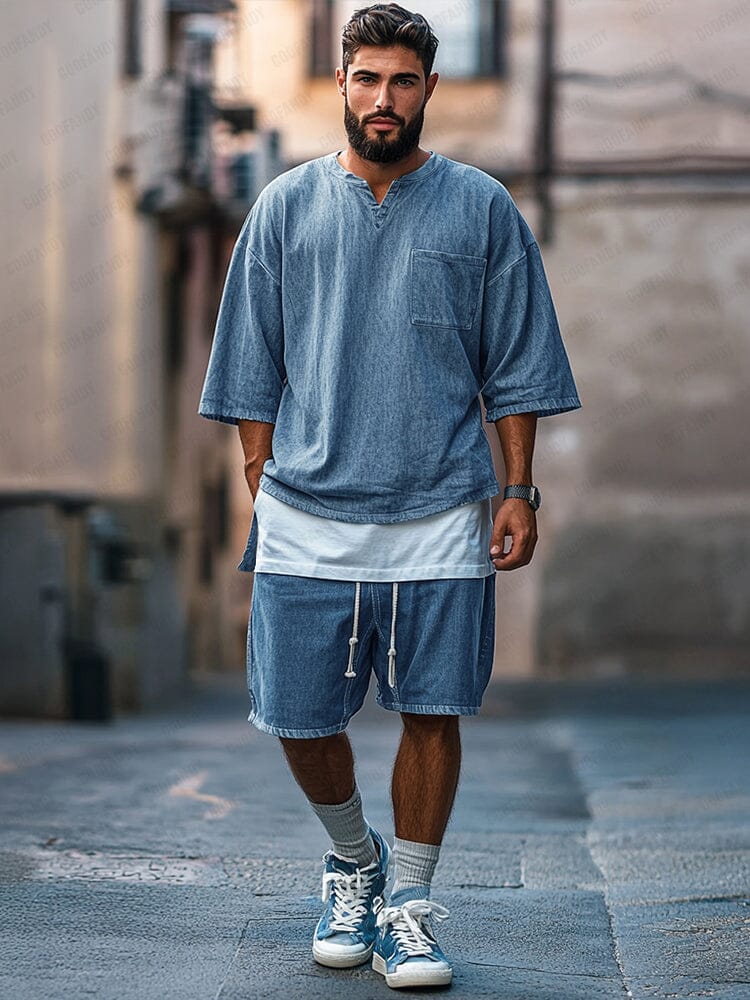 Fake Two-Piece Denim T-shirt Set