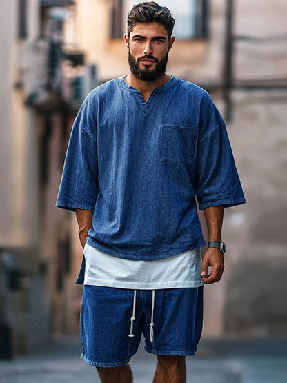 Fake Two-Piece Denim T-shirt Set
