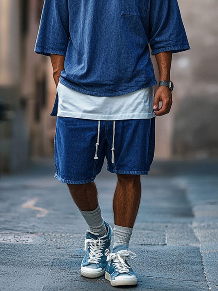 Fake Two-Piece Denim T-shirt Set