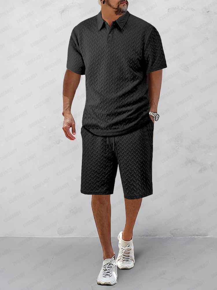 Simple Chic Textured Polo Shirt Set