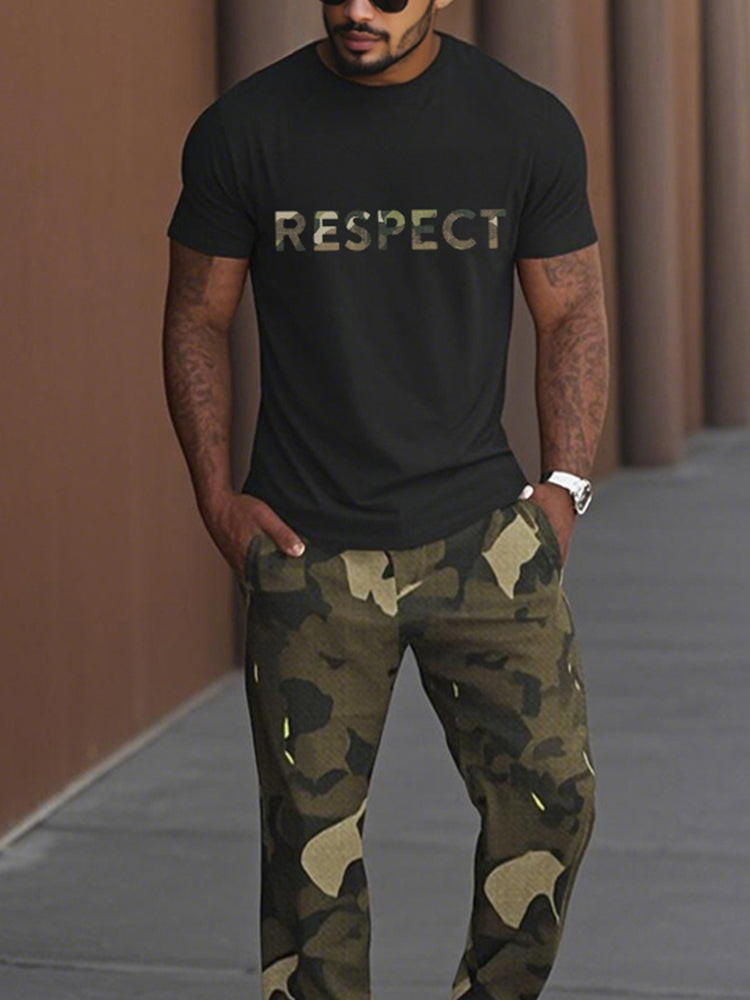 Casual Military Camo Print T-Shirt Set