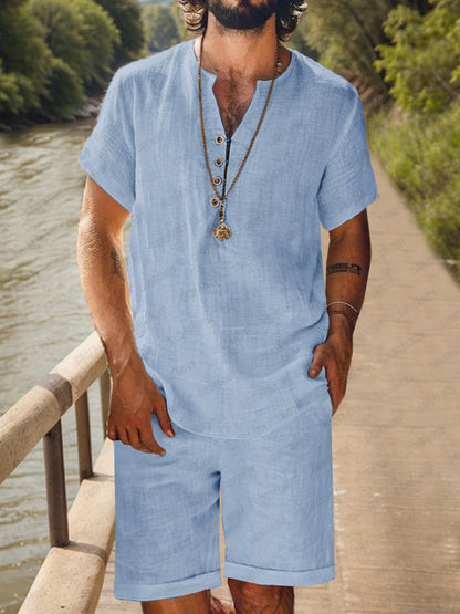 Loose Fit 100% Cotton Shirt Shorts Set