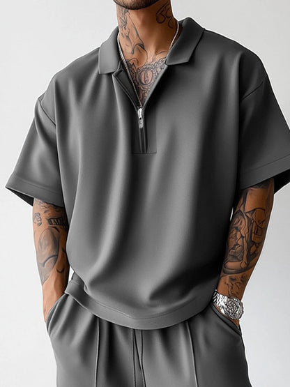 Urban Casual Polo Shirt Pants Set