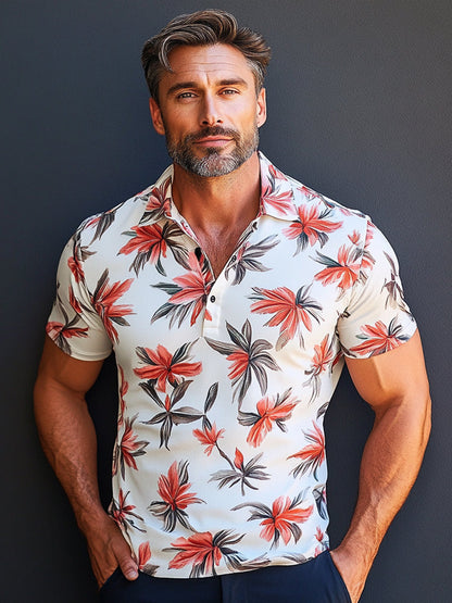 Elegant Floral Pattern Polo Shirt