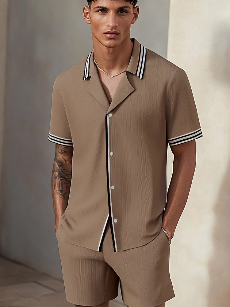 Modern Casual Color Block Shirt Set
