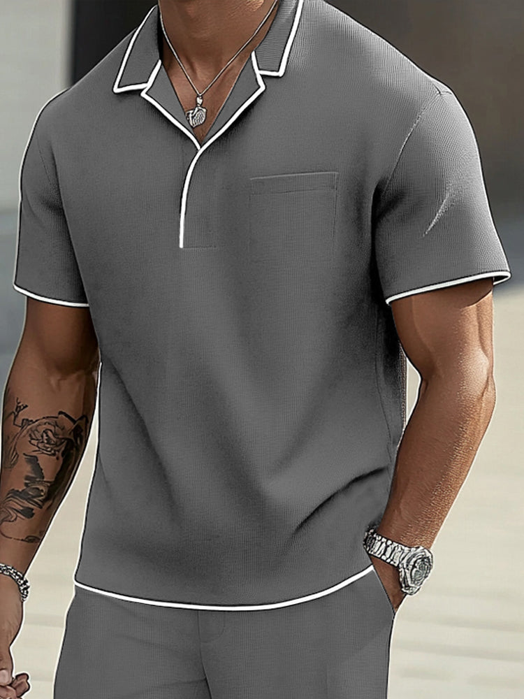 Trendy Contrast Trim Polo Shirt Set