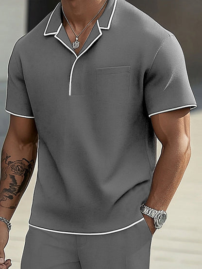 Trendy Contrast Trim Polo Shirt Set