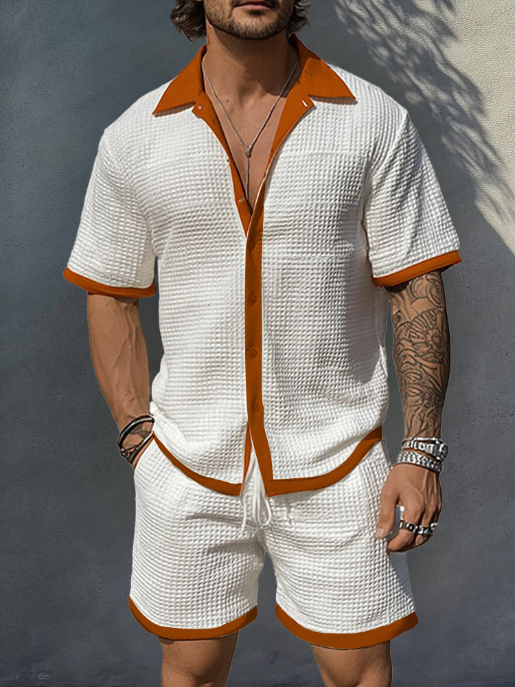 Casual Two-Tone Textured Shirt Set