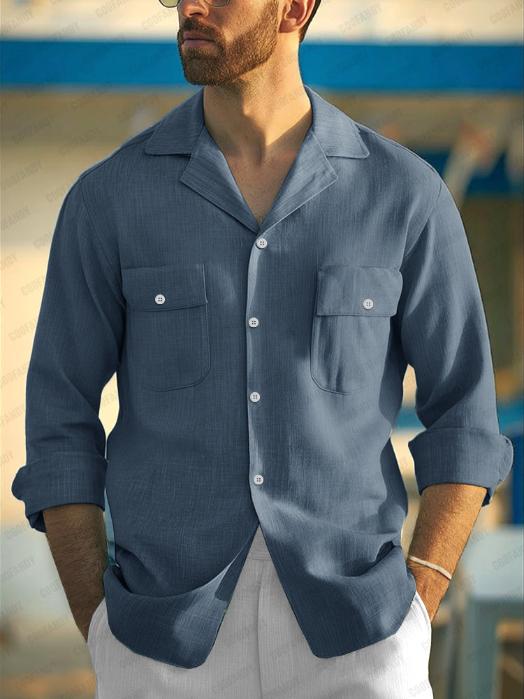 Minimal Double Pocket Cotton Blend Shirt