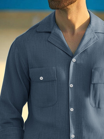 Minimal Double Pocket Cotton Blend Shirt