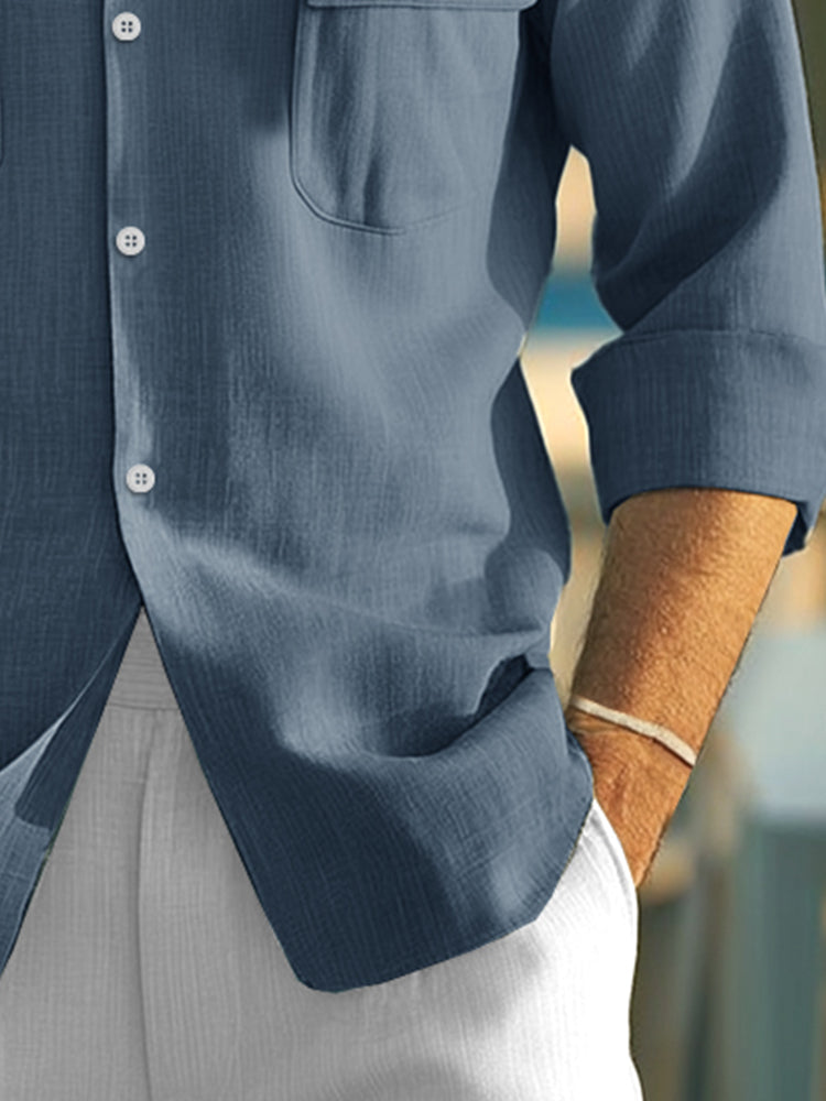 Minimal Double Pocket Cotton Blend Shirt