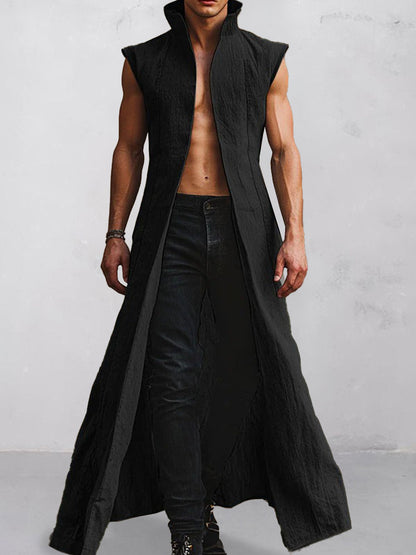 Stylish Stand Collar Cotton Long Cardigan