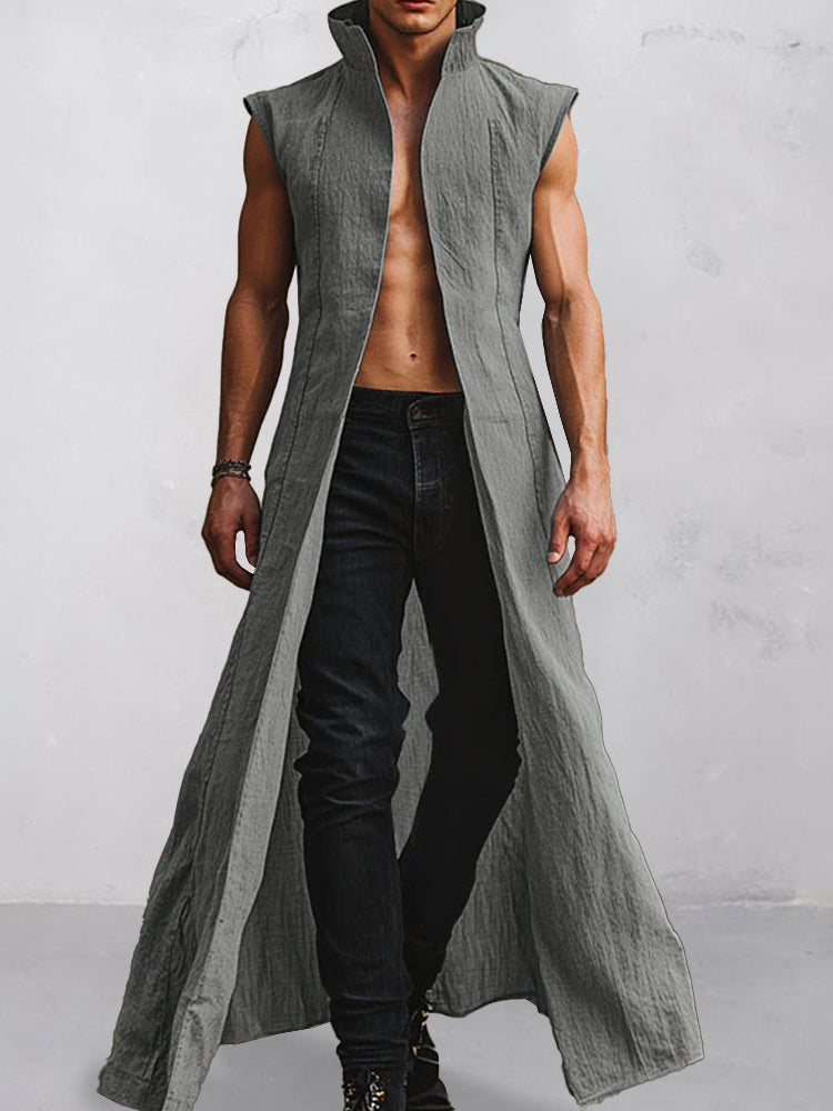 Stylish Stand Collar Cotton Long Cardigan