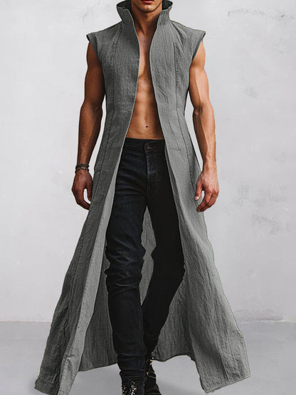 Stylish Stand Collar Cotton Long Cardigan
