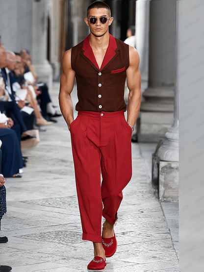 Mordern Contrast Suit Vest Pants Set