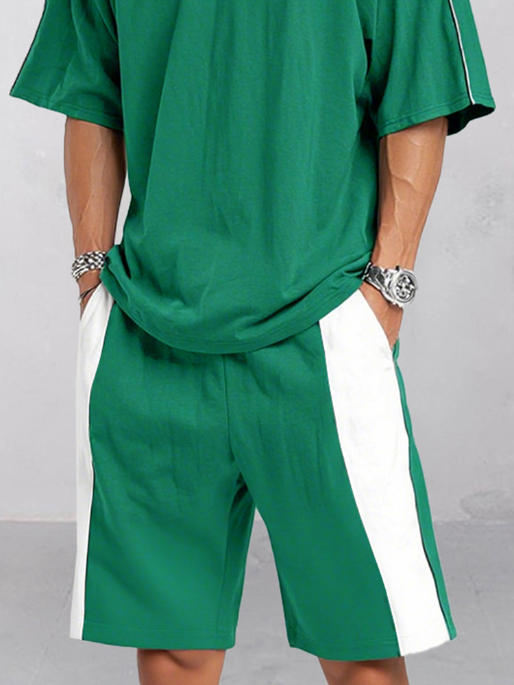 Casual Loose Fit Colorblock Sports Set