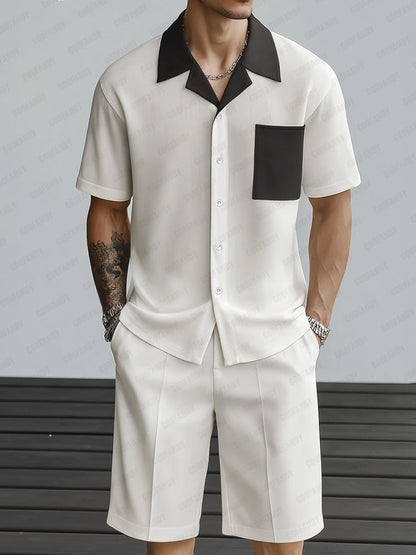 Modern Contrast Shirt Shorts Set