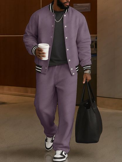 Classic Striped Trim Jacket Pants Set