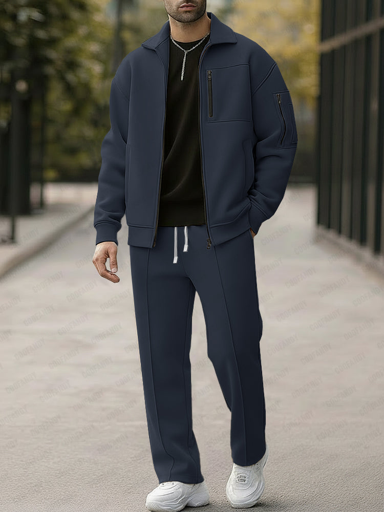 Utility Multi-Pocket Design Jacket Pants Set