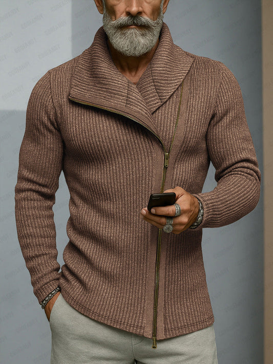 Trendy Slant Placket Knit Cardigan