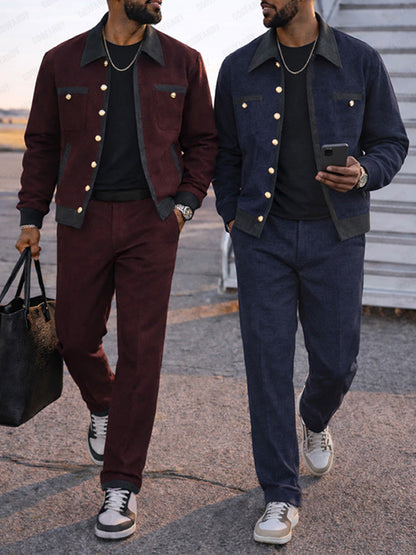 Urban Casual Contrast Tweed Jacket Pants Set