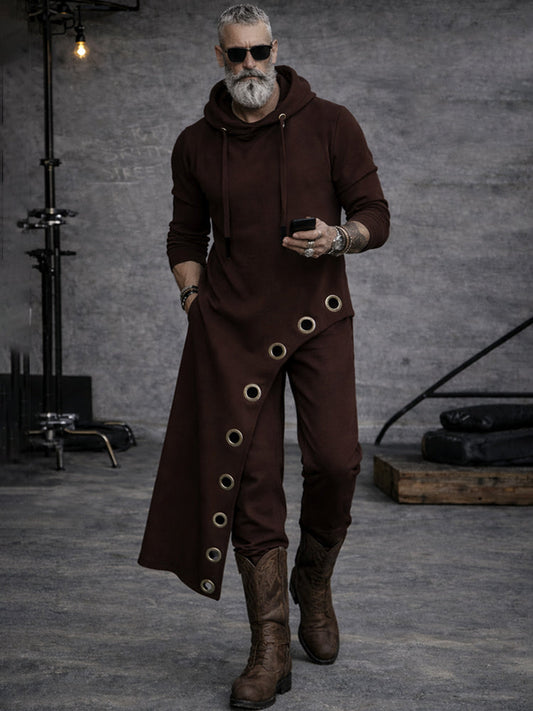 Gothic Style Irregular Hem Hoodie Pants Set