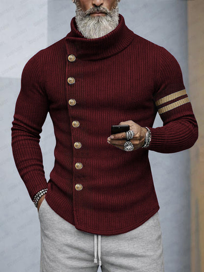 Premium Contrast Color Turtleneck Knit Top