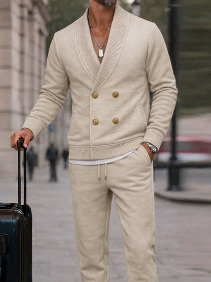 Casual Ribbed Double Breasted Jacket Pants Set